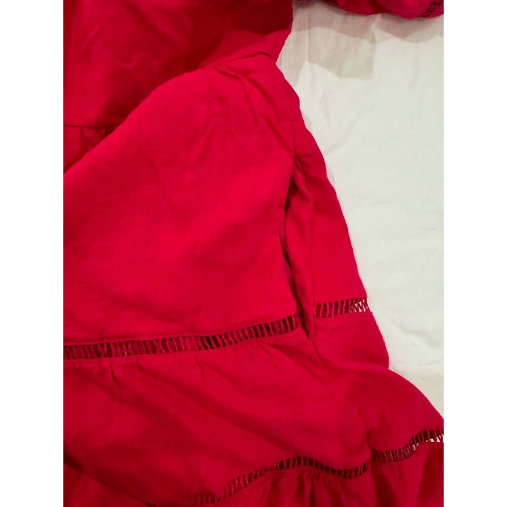 Anthropologie Maeve Bettina Tiered Mini Shirt Dress Linen 1X Hot Pink Raspberry - Picture 12 of 16